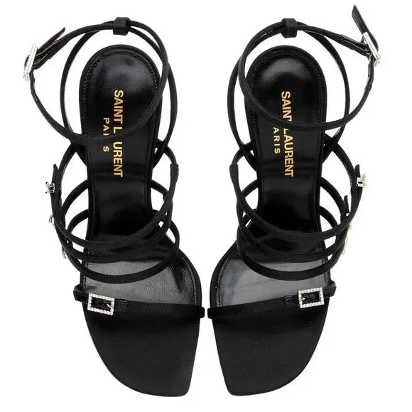 Saint Laurent Satin Crepe Crystal Jerry Sandals - Size 6.5 / 36.5 - Picture 4 of 7